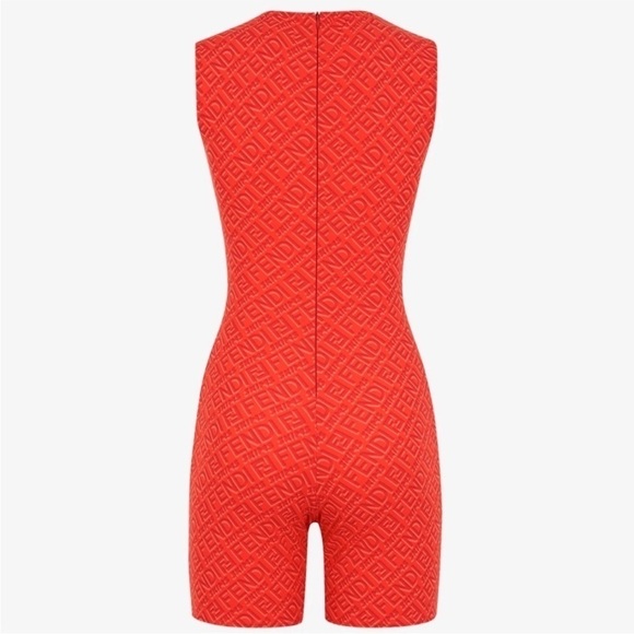 FENDI X SKIMS SLEEVELESS MID-THIGH LOGO BODYSUIT GEORGIA ORANGE 2x - Picture 5 of 7
